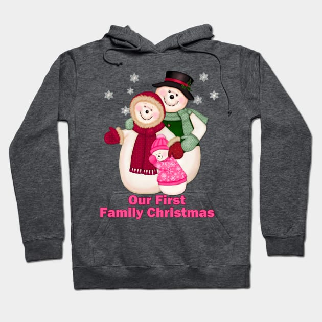 Snowman Snow Family First Christmas - Pink Hoodie by SpiceTree